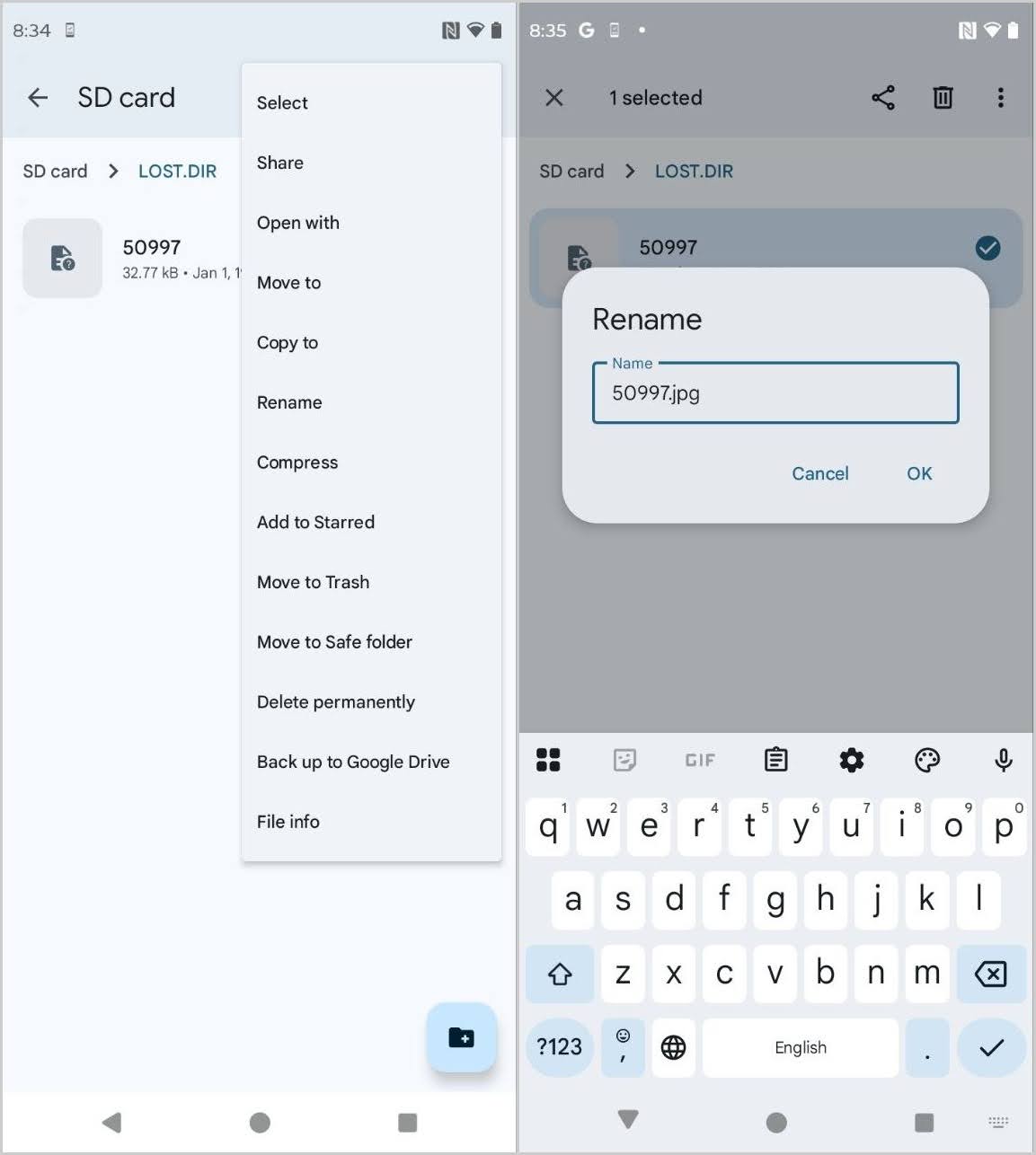 Use your phone to rename the files