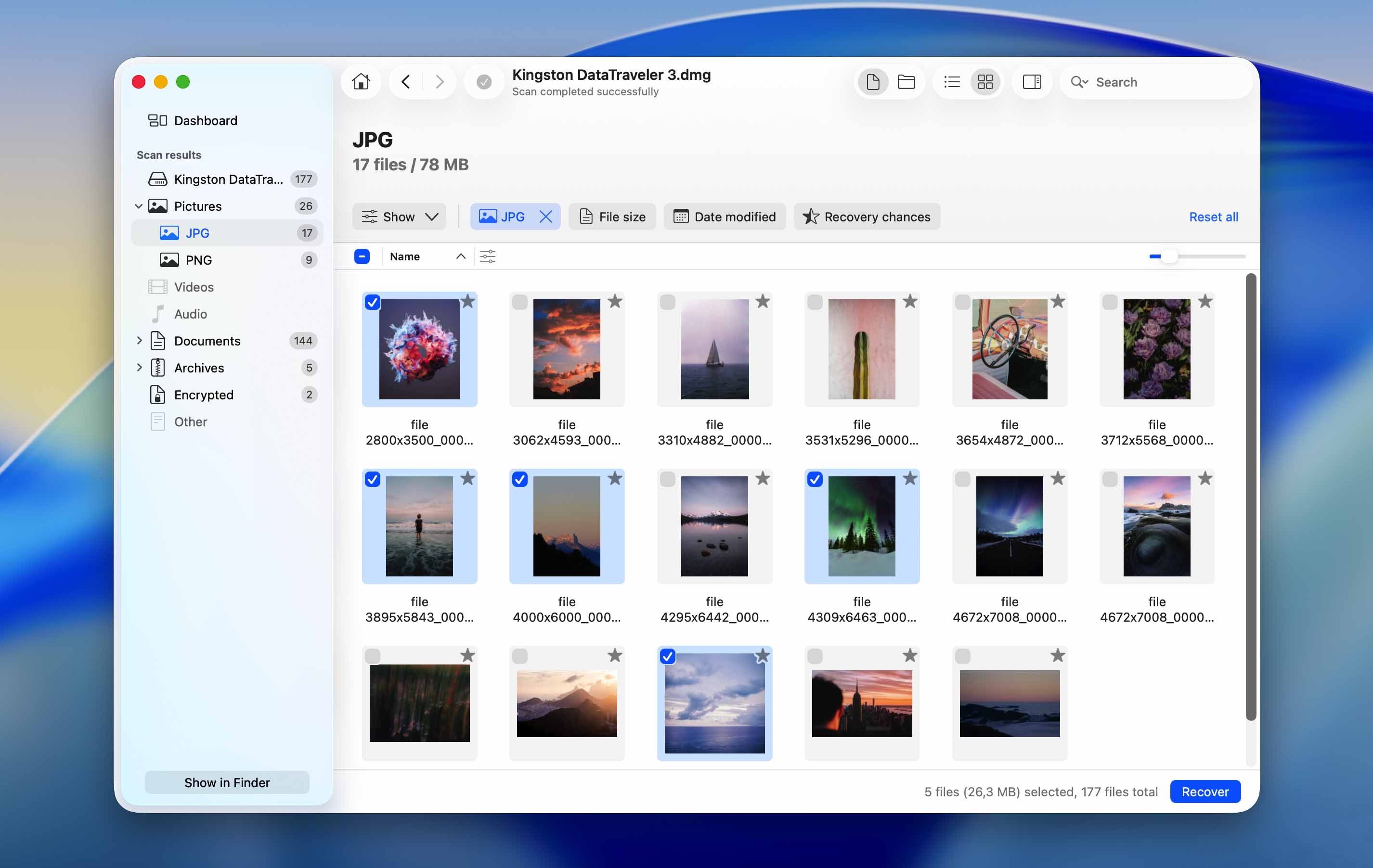 preview and select files for recovery