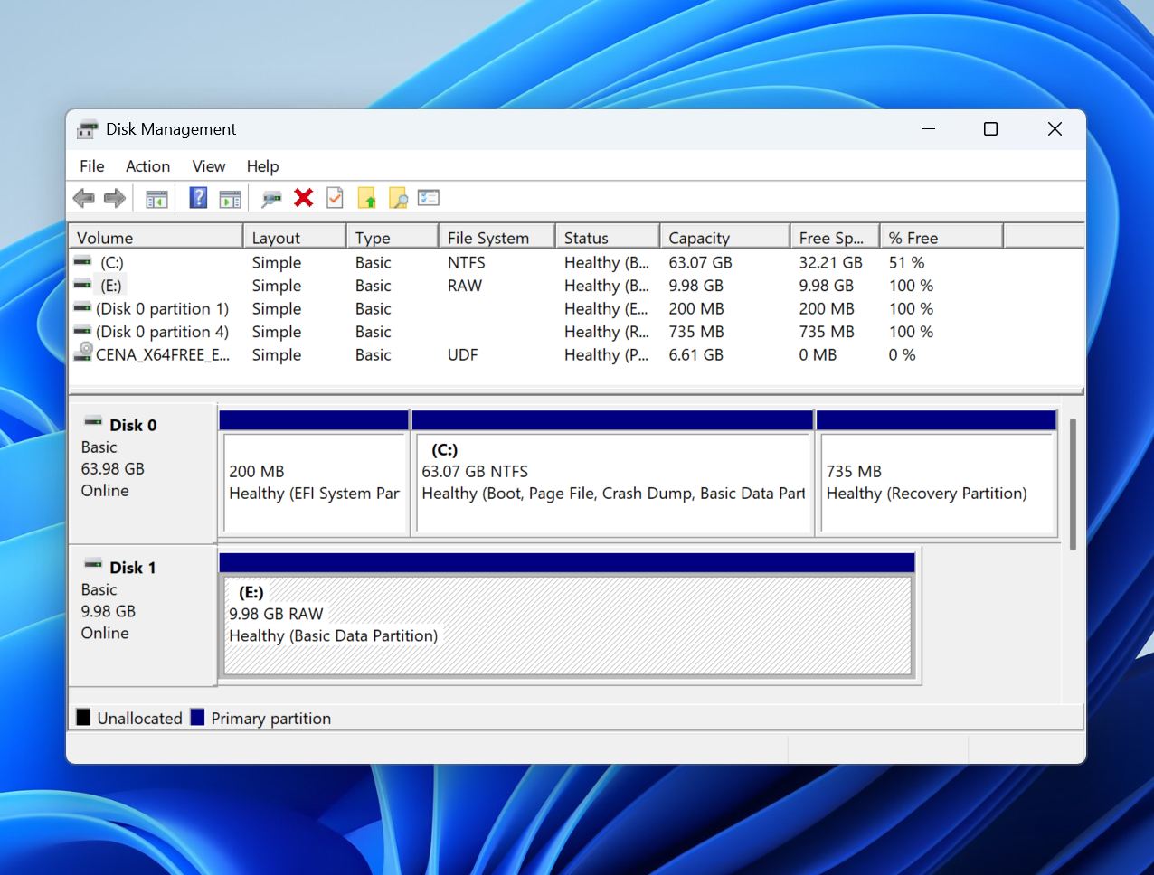 Raw partition