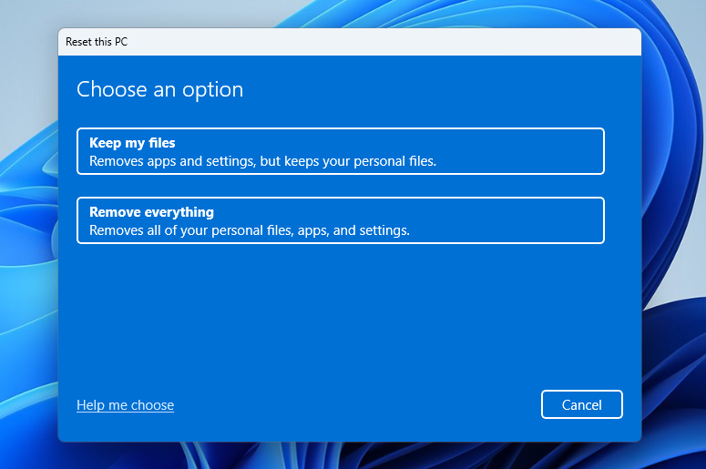 reset windows options