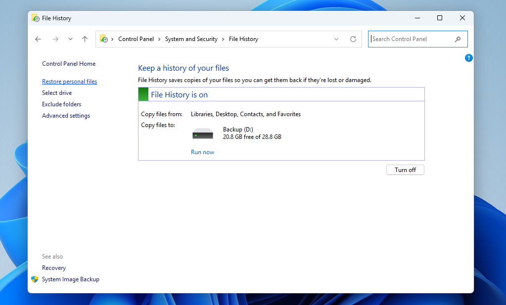 Restore personal files