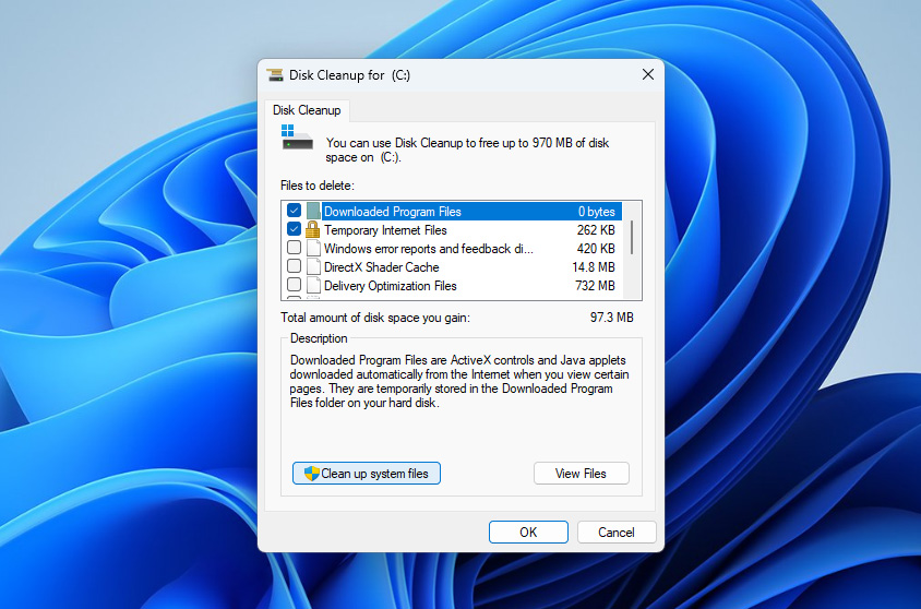 start disk clean up tool
