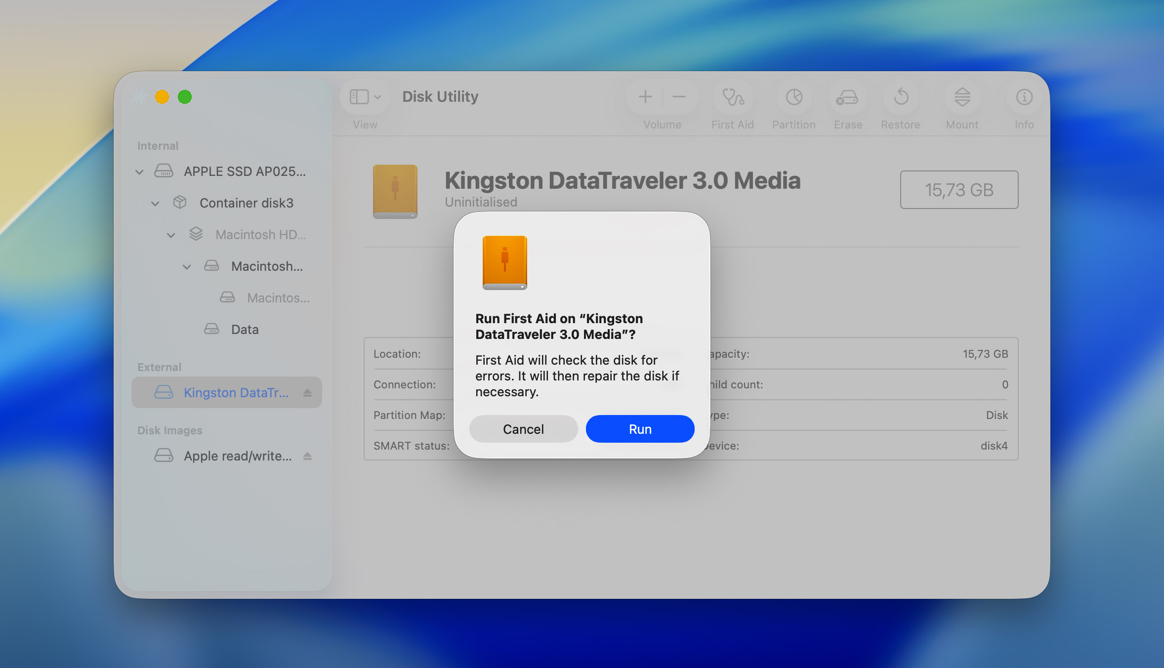 run first aid on uninitialized drive