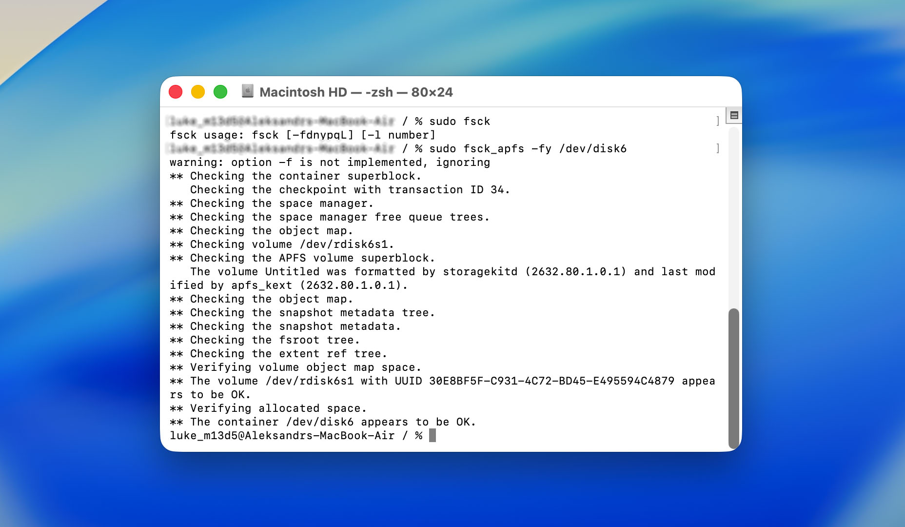 run fsck command