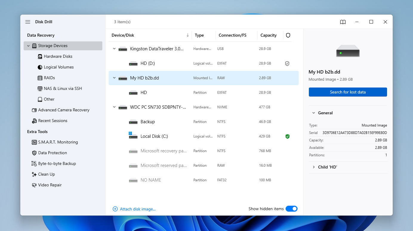 select drive backup for scan