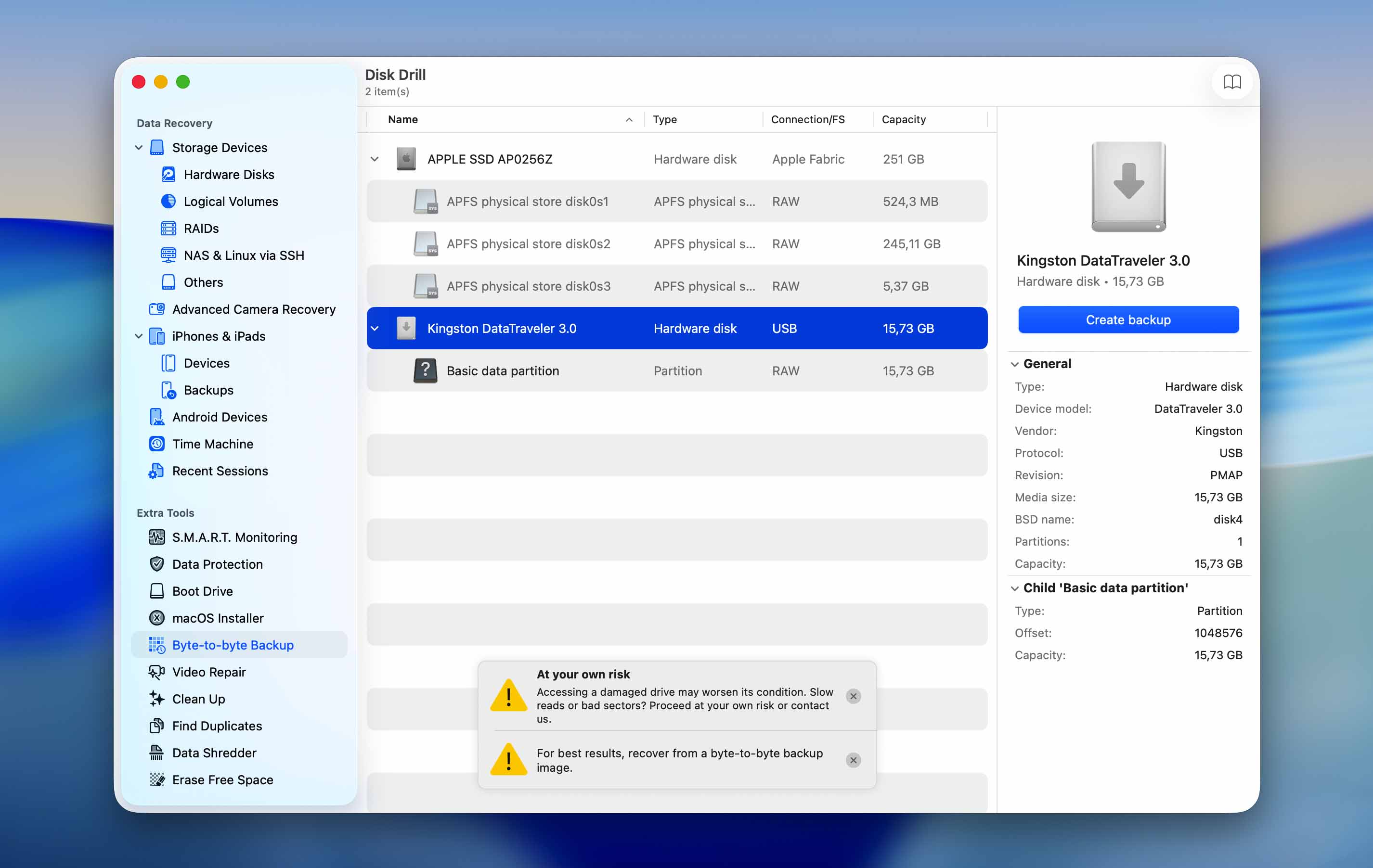 select drive for backup