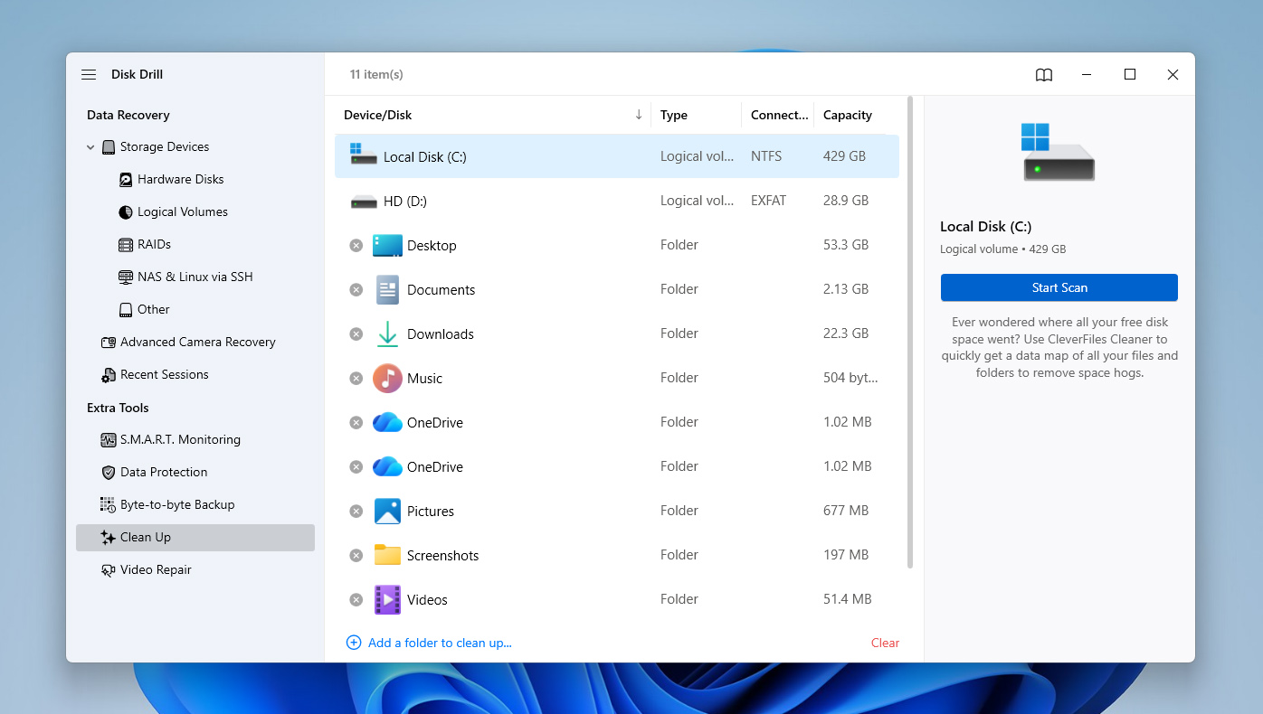 select drive for cleanup 