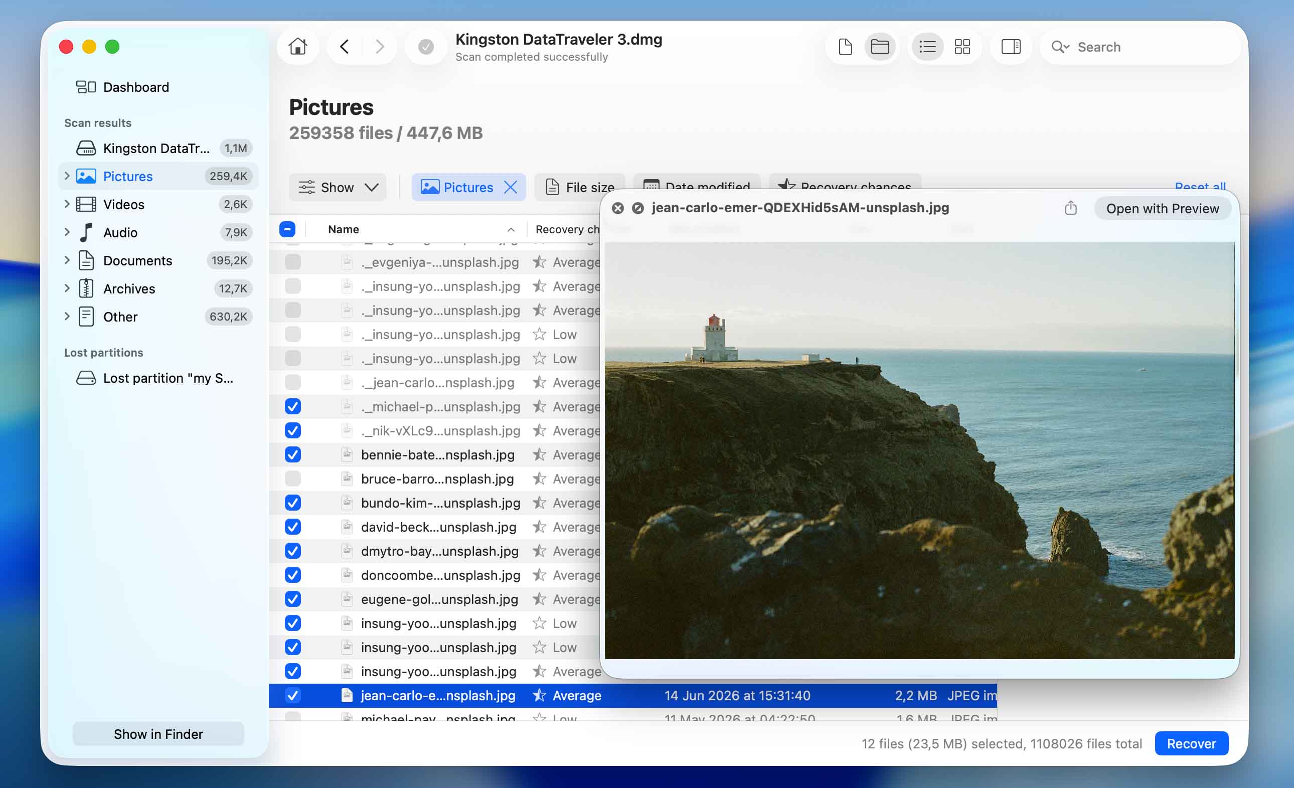 select files and clock recover