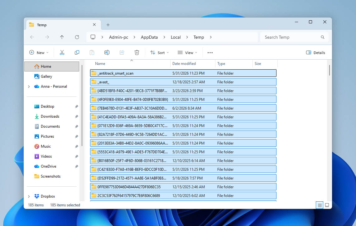 delete files from temp folder