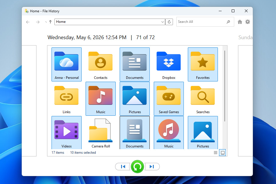 restore from file history