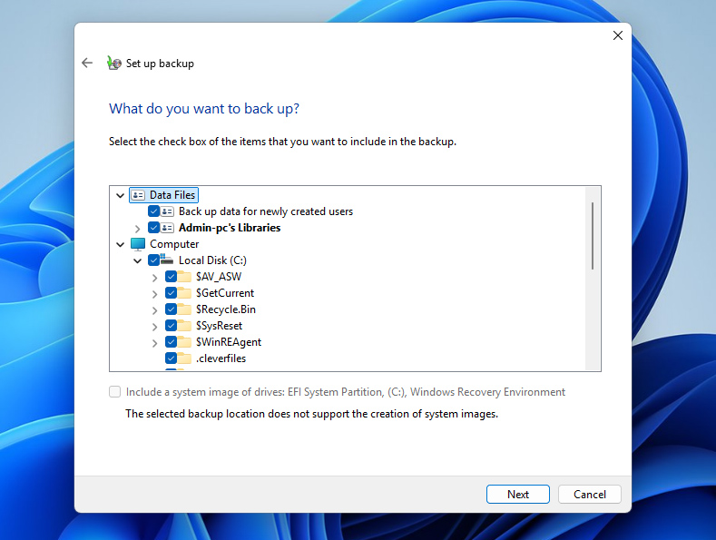 select folders to include in backup