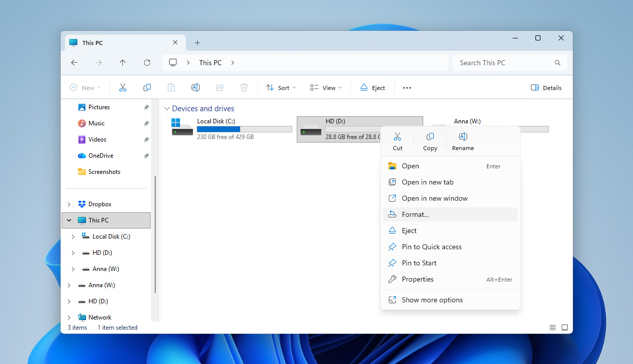 select format option