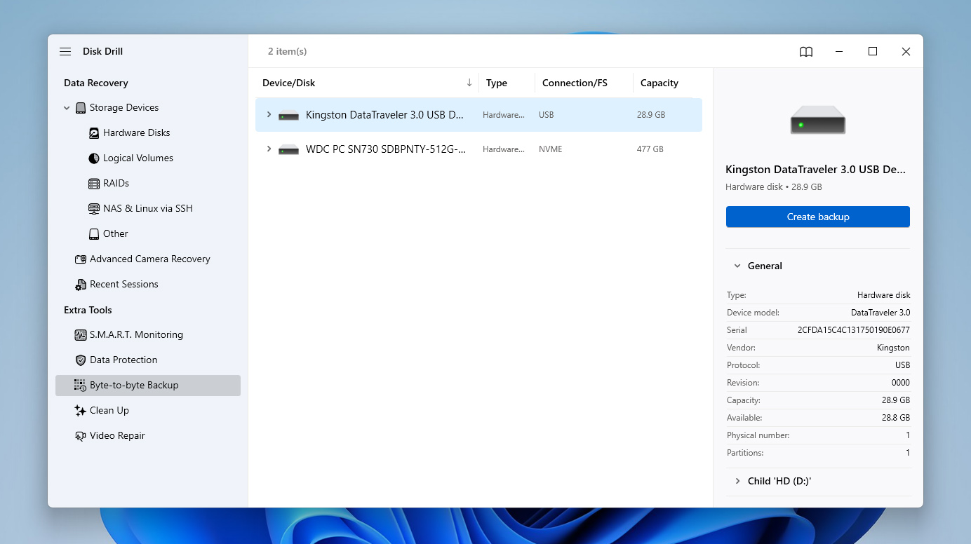 select drive for backup