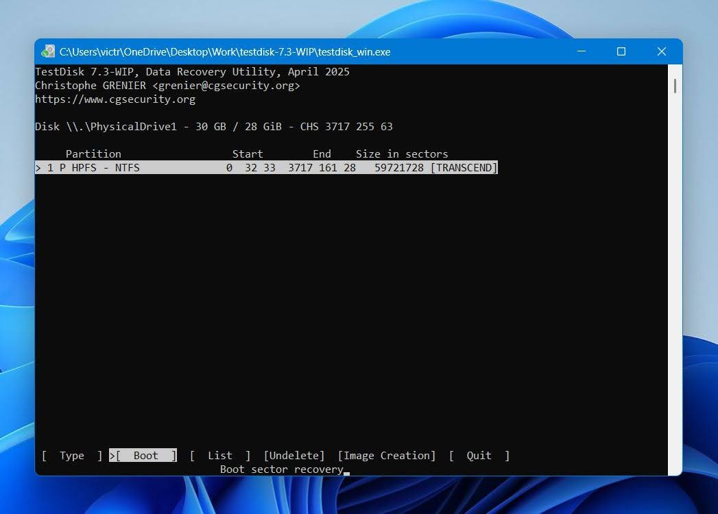 TestDisk select Boot