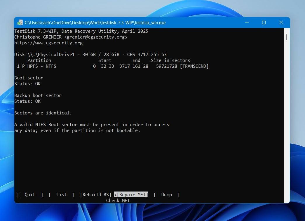 TestDisk repair MFT