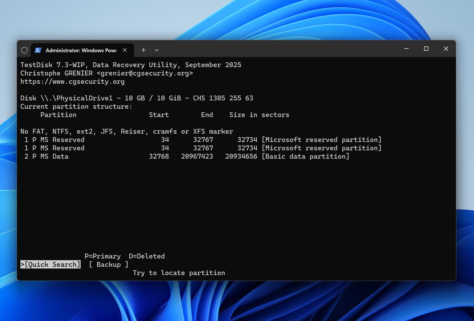 TestDisk search