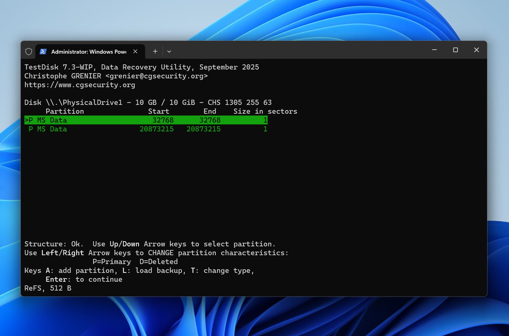 TestDisk select lost partition