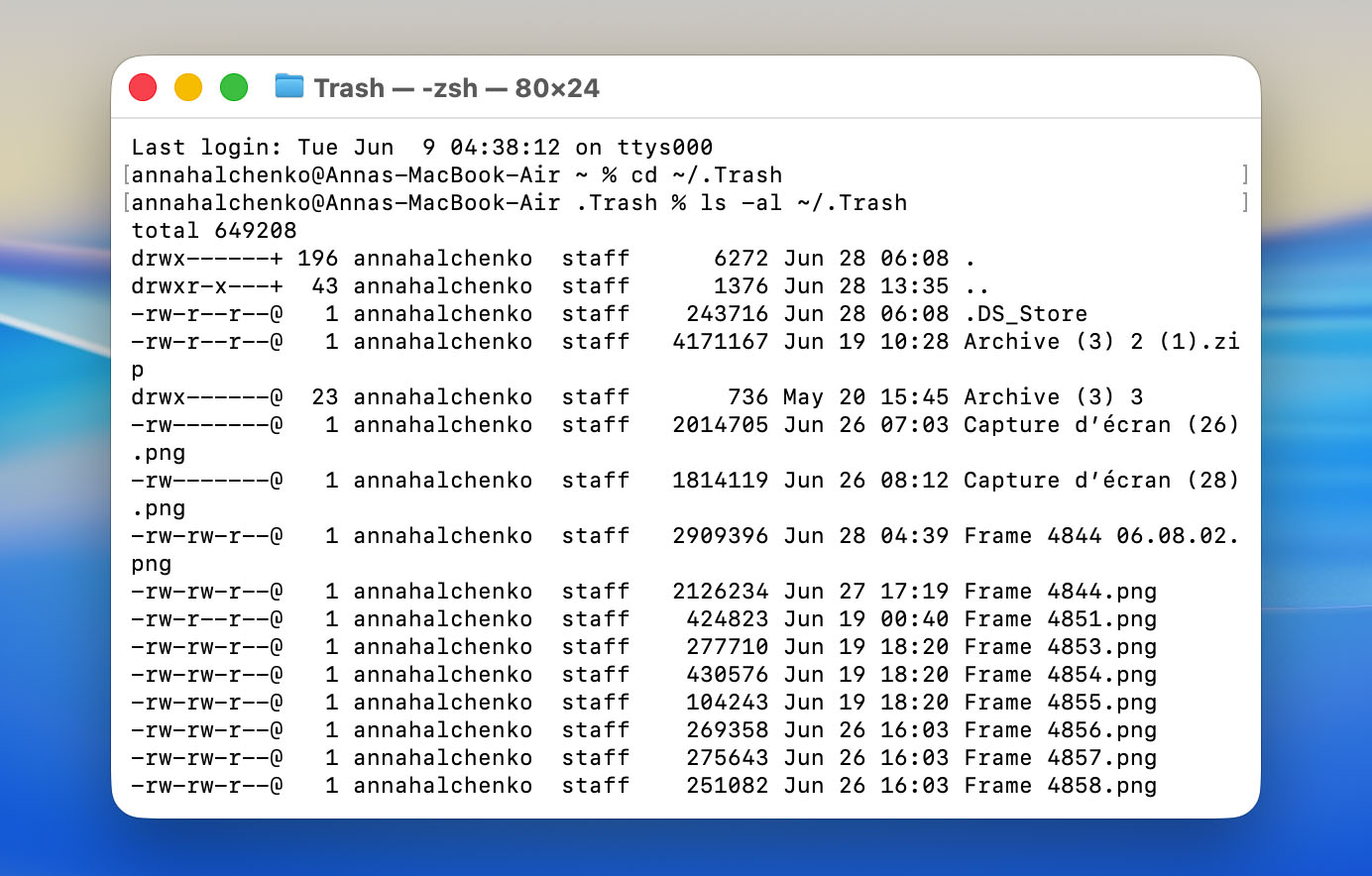 list files in trash
