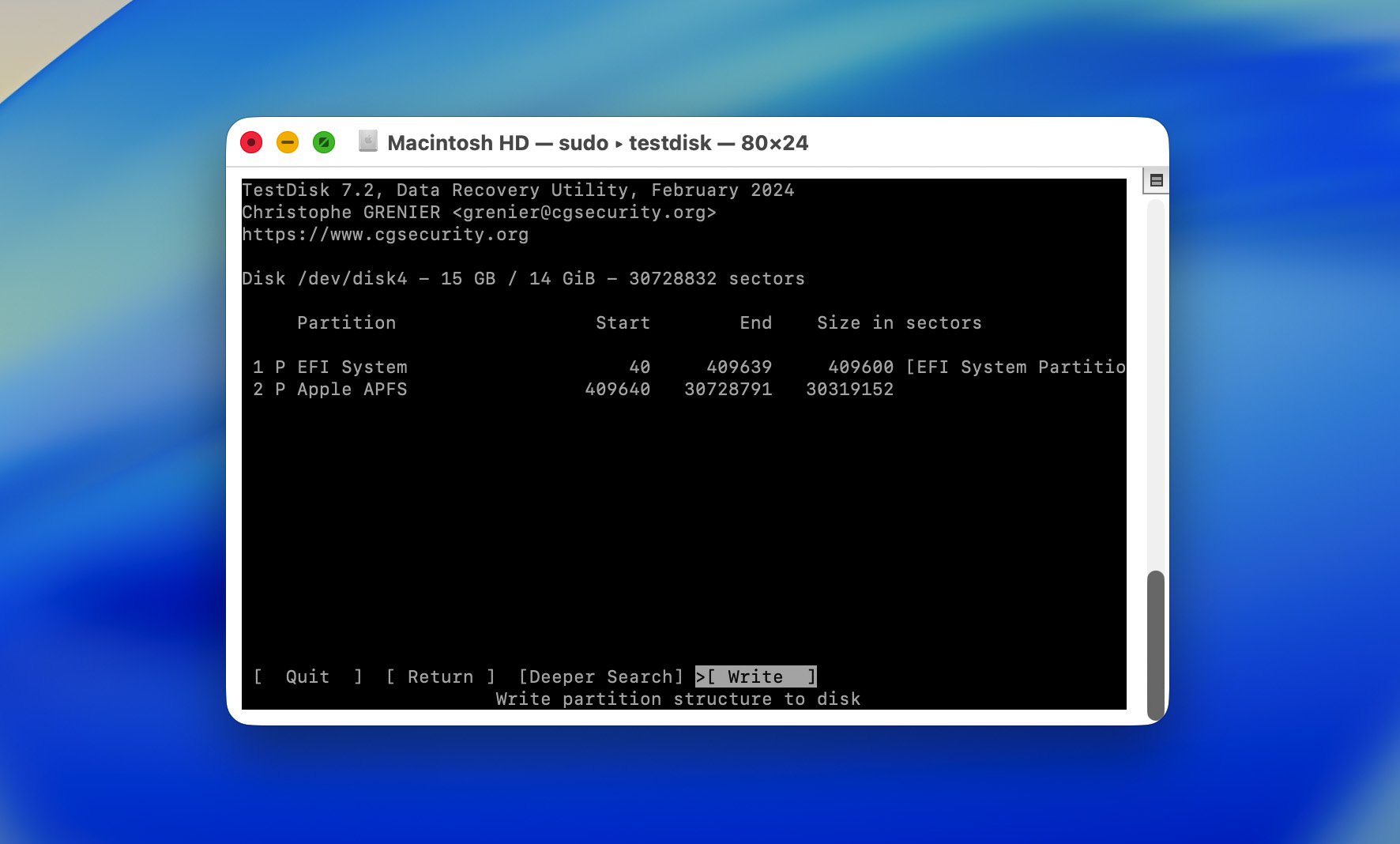 write founded partitions on drive