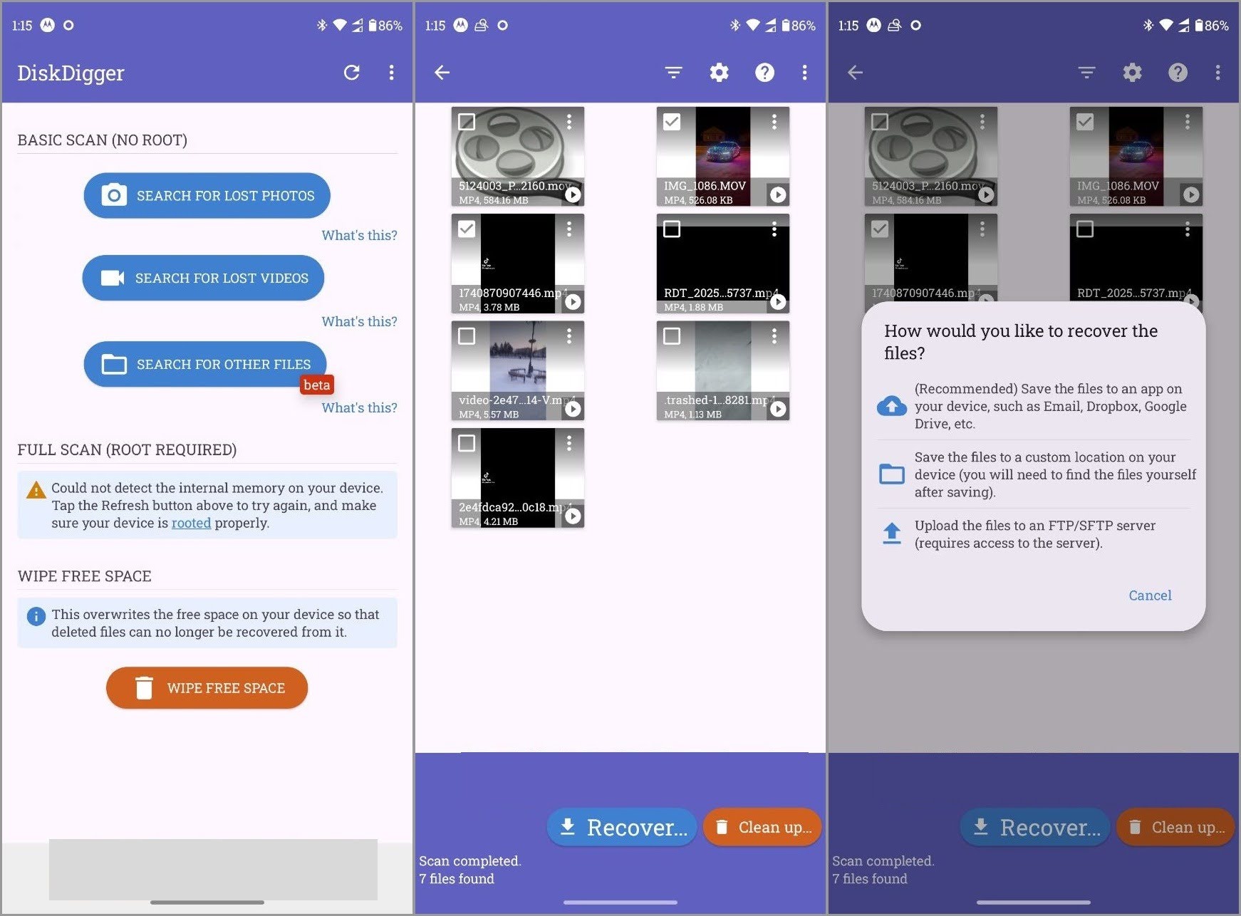 Recover deleted videos from an Android phone