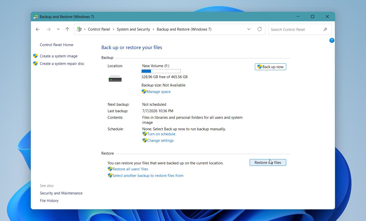 Click Restore my files