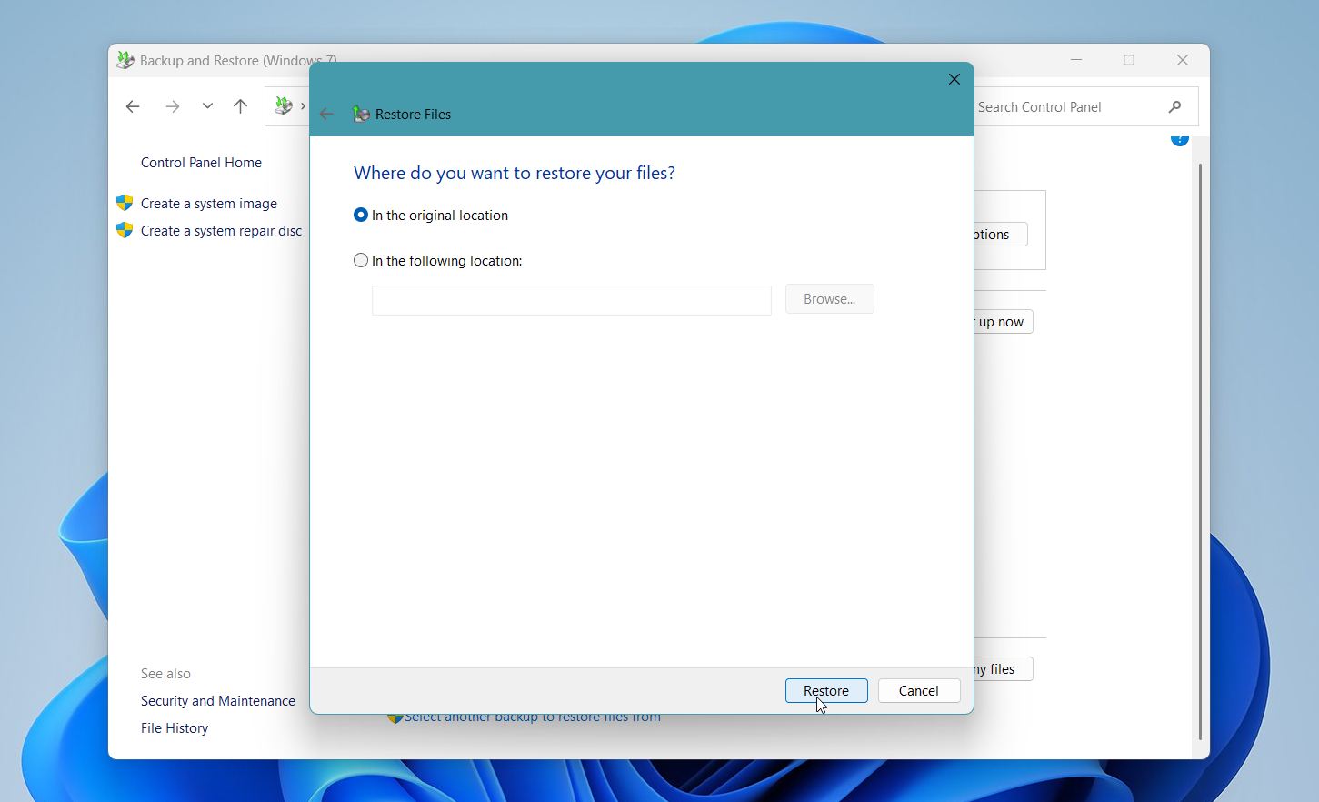 Restore your files from a backup