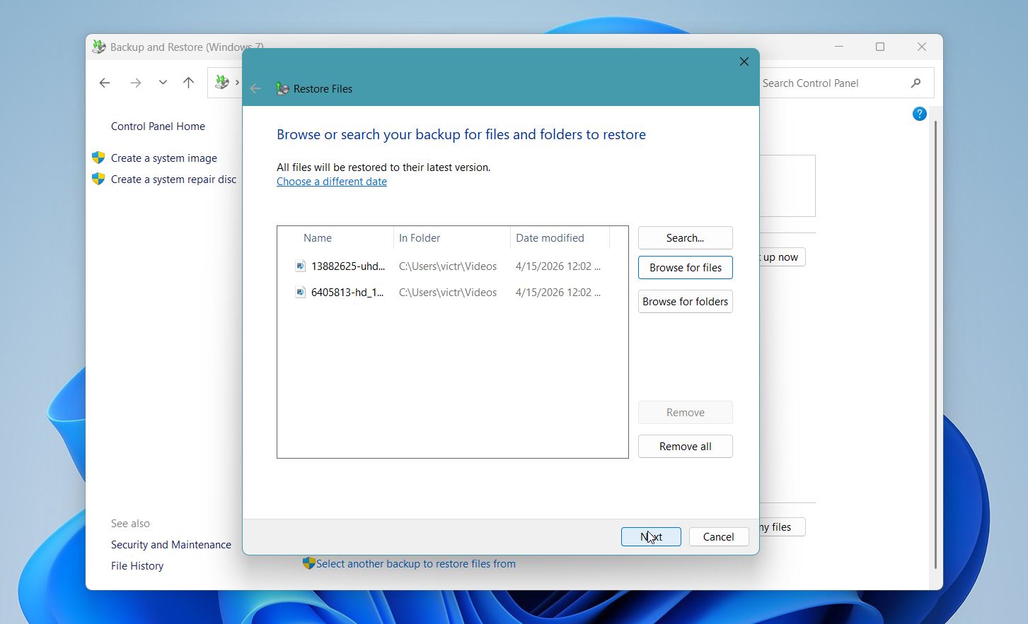 Select the files you want to recover