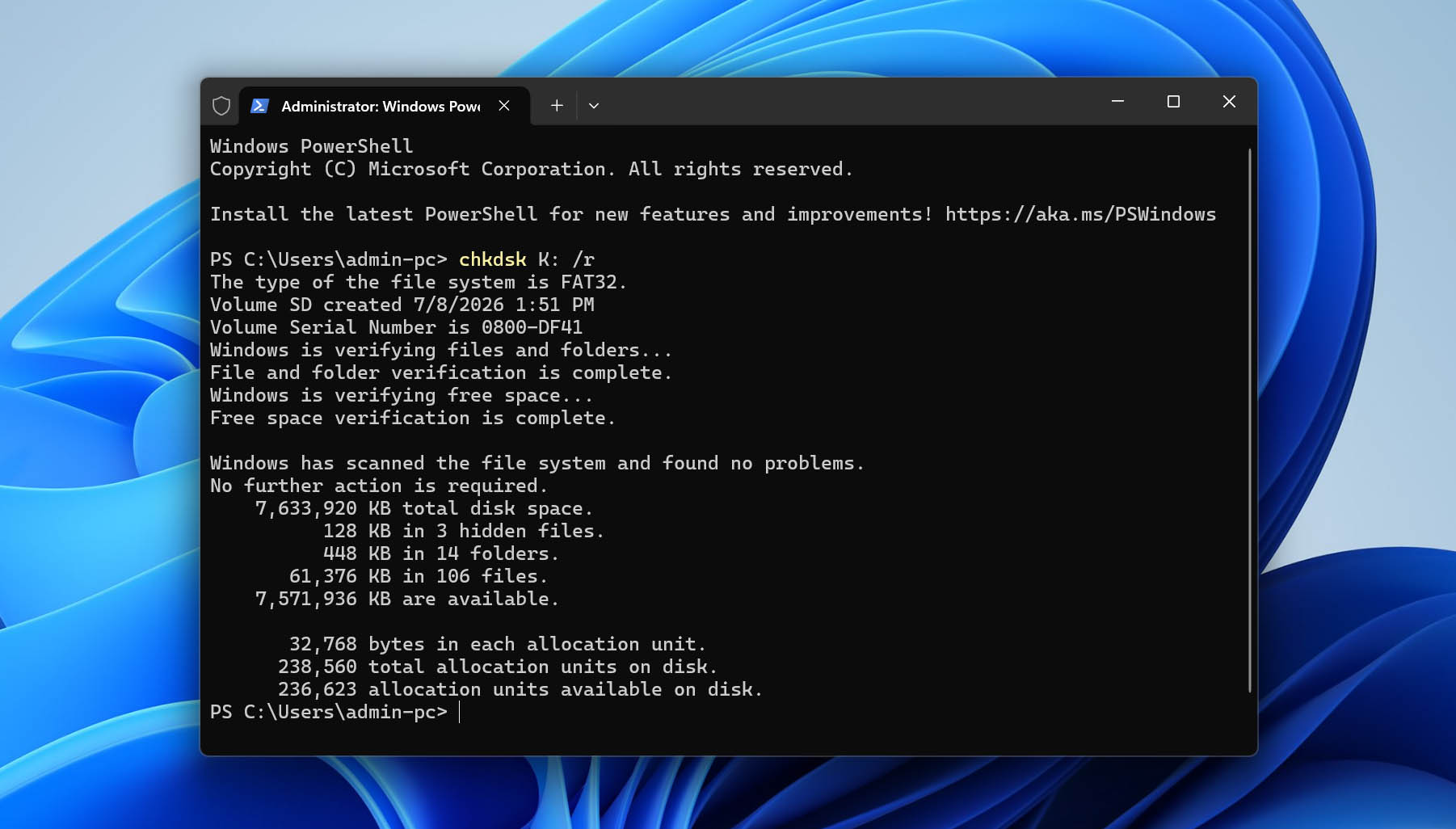 run chkdsk