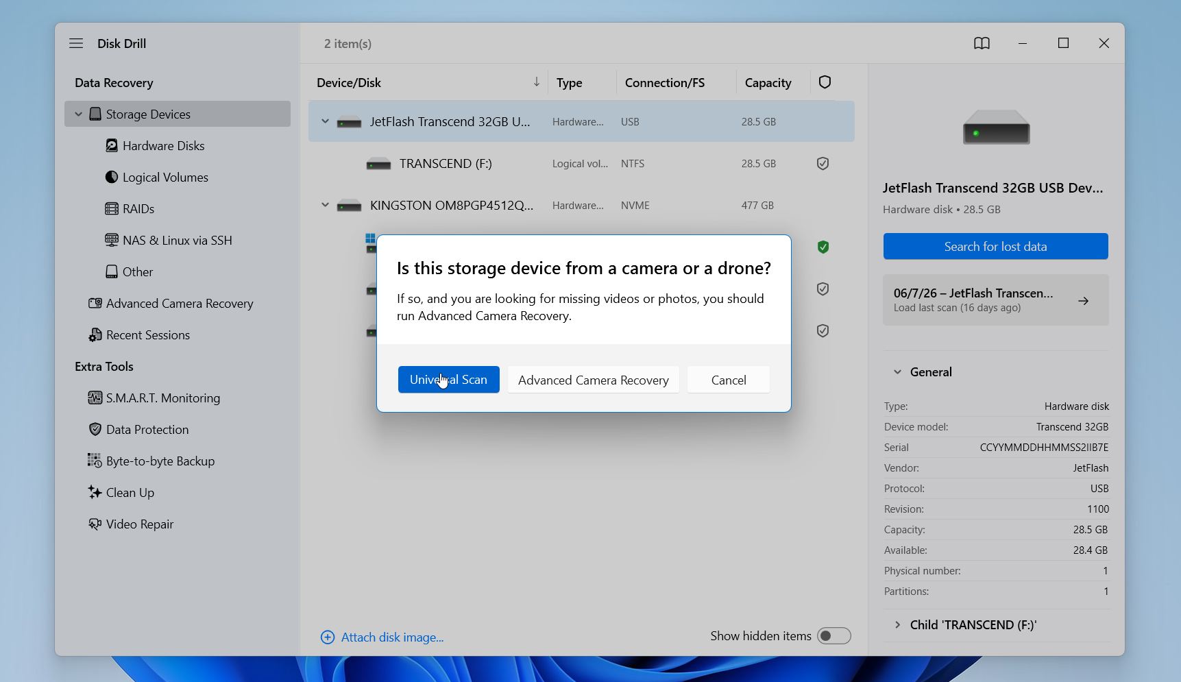 Disk Drill select recovery mode
