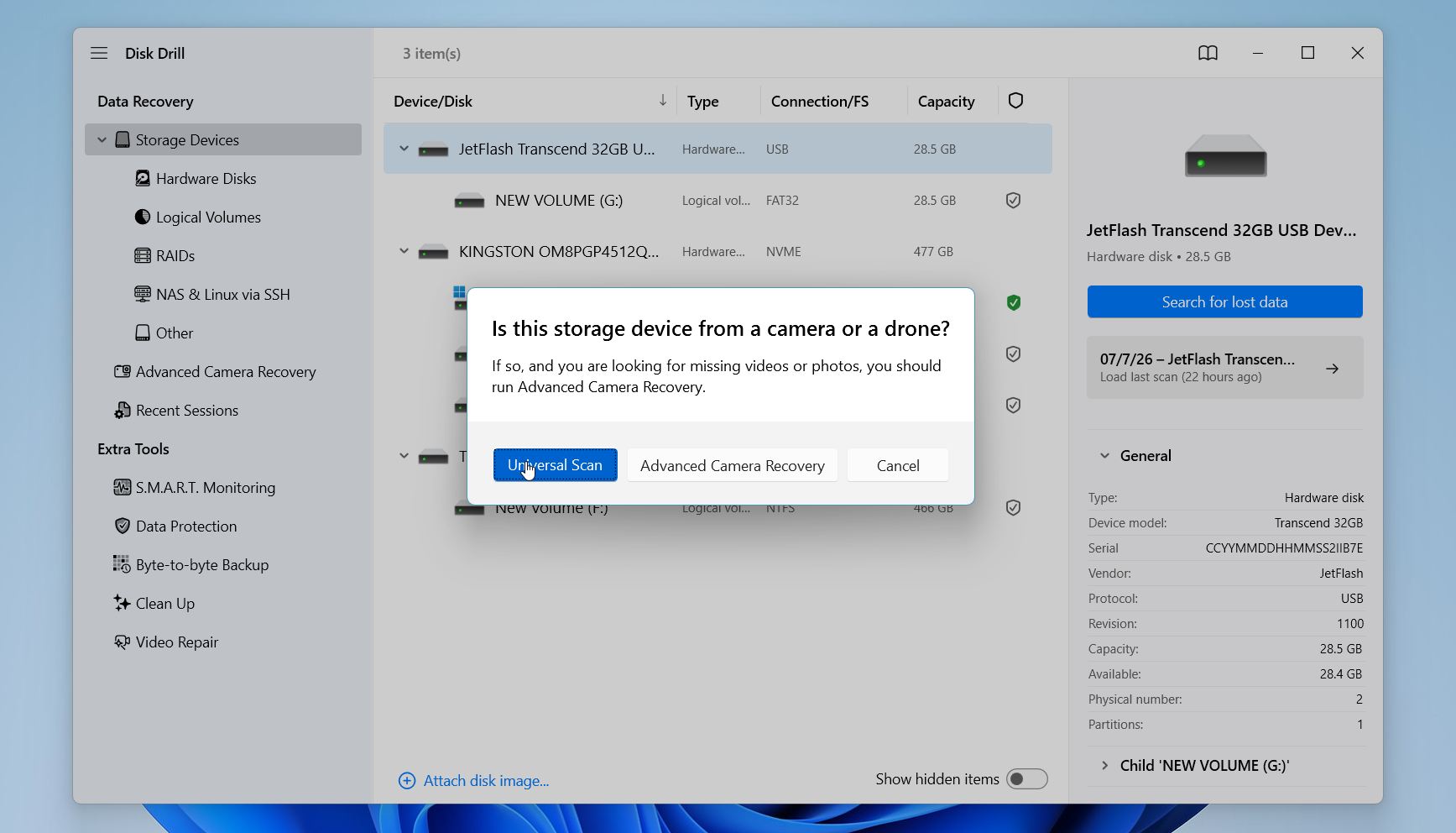 Disk Drill select the recovery mode