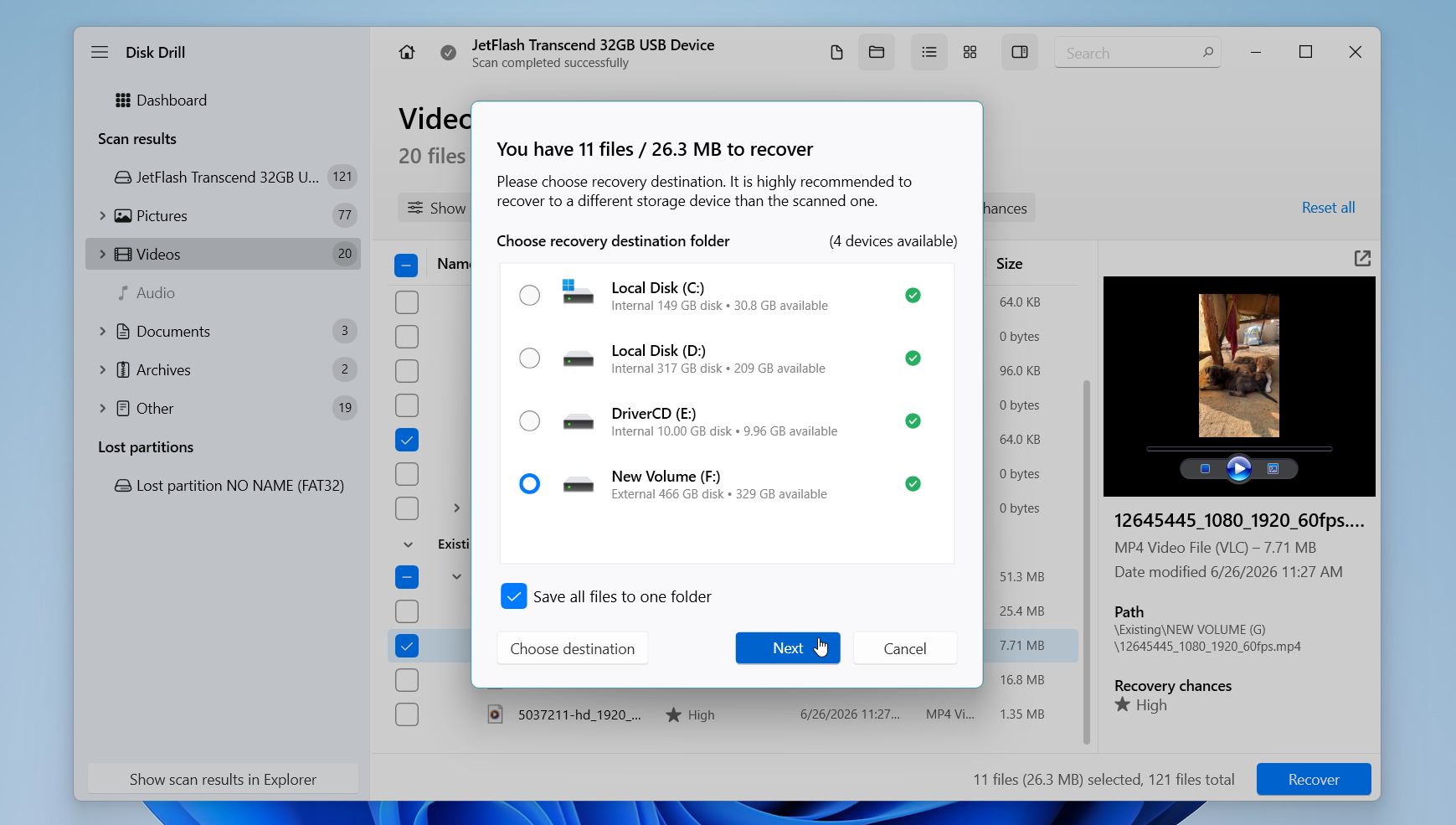 Disk Drill select where to save