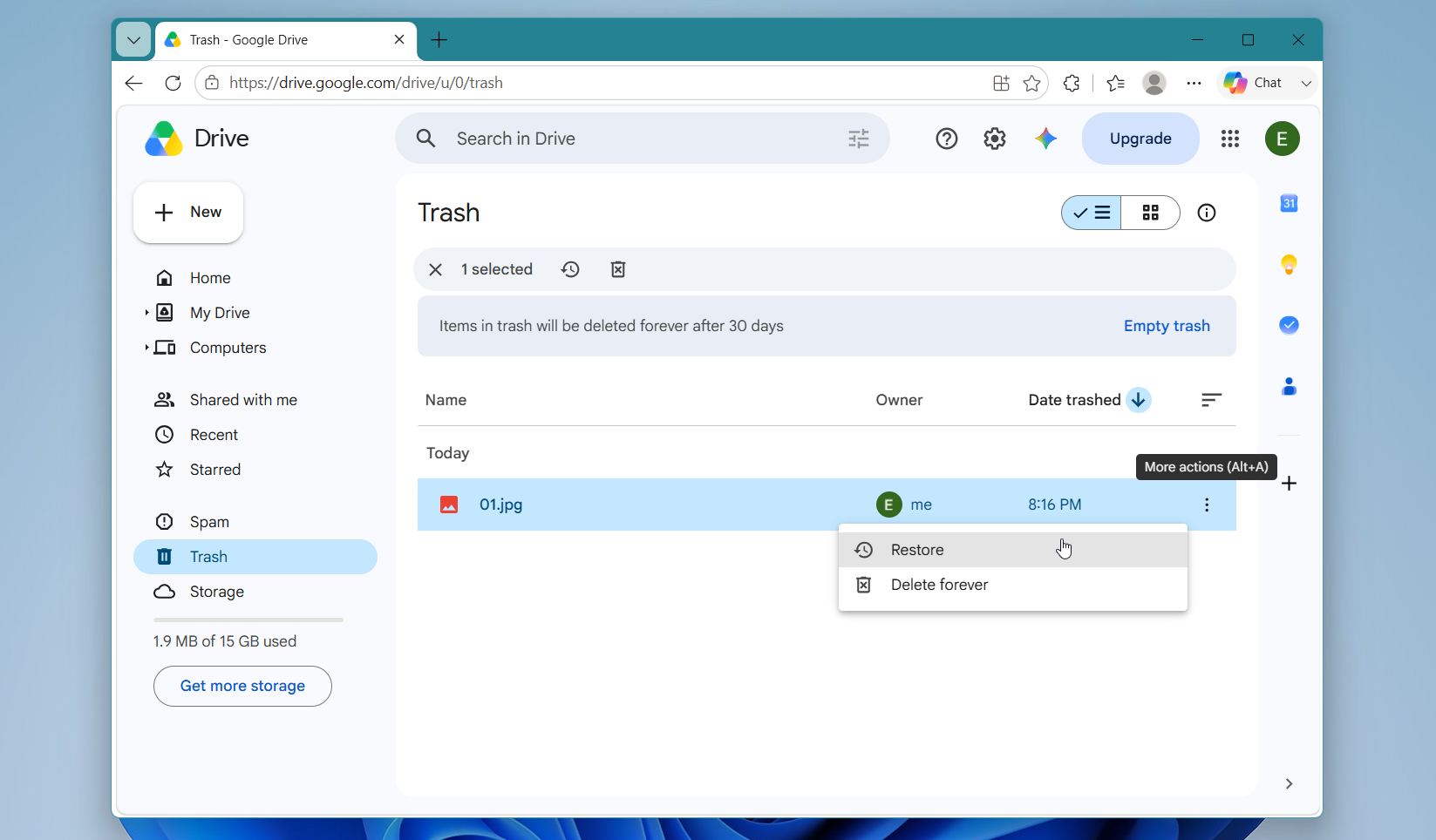 Restore files from a cloud