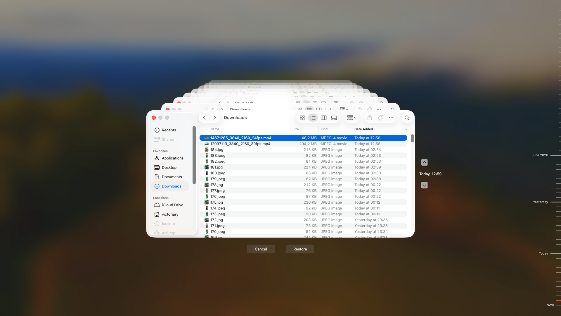 Use Time Machine to recover videos