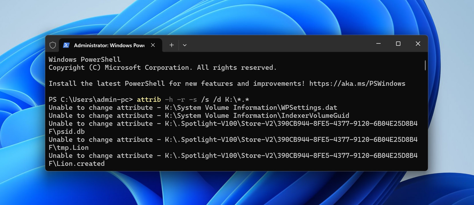 use attrib command