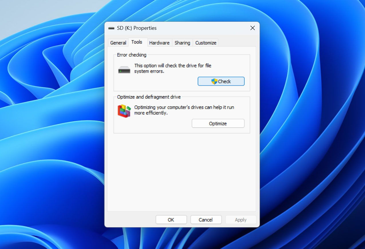 check sd card for errors