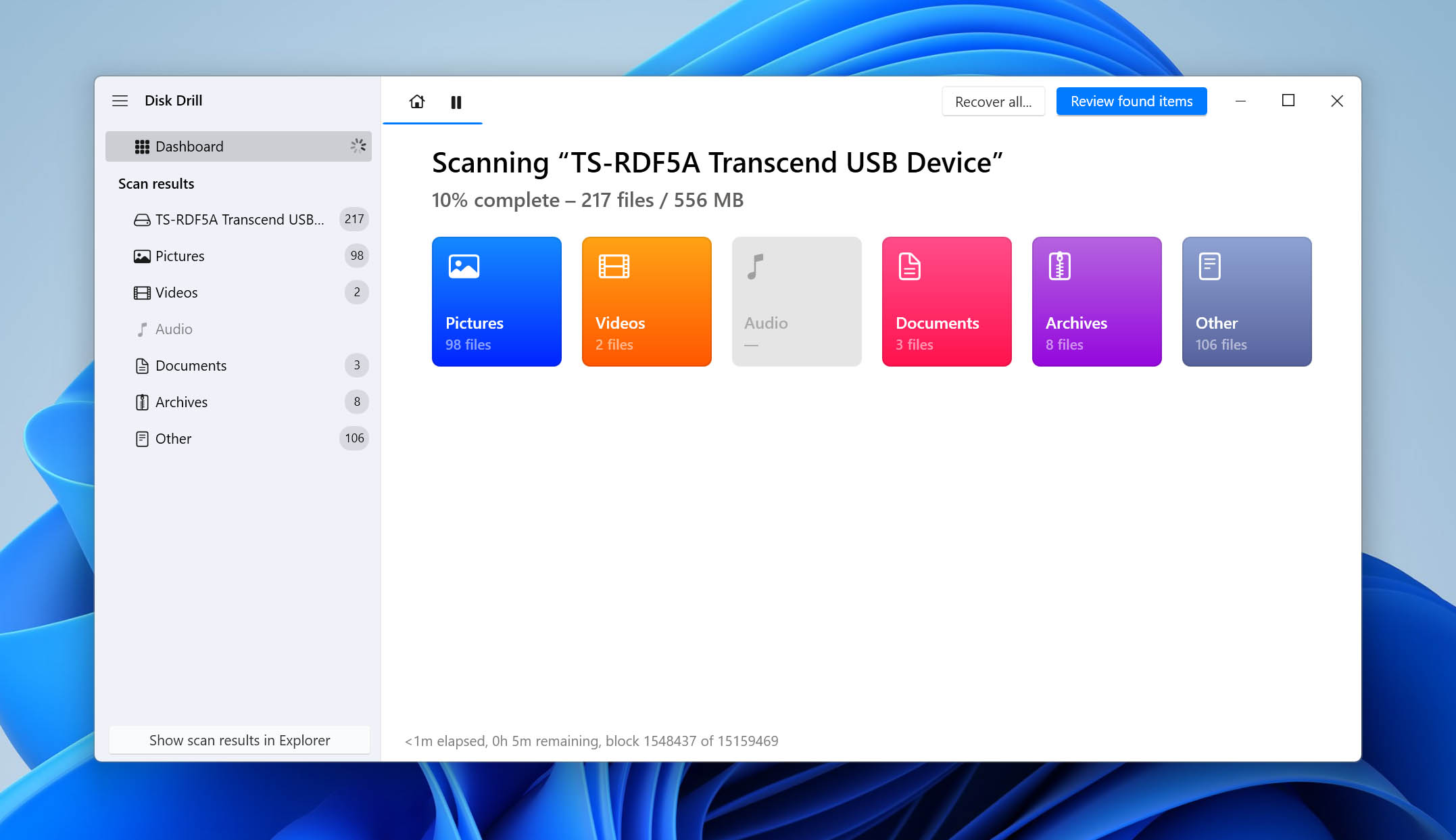 sd card scanning screen