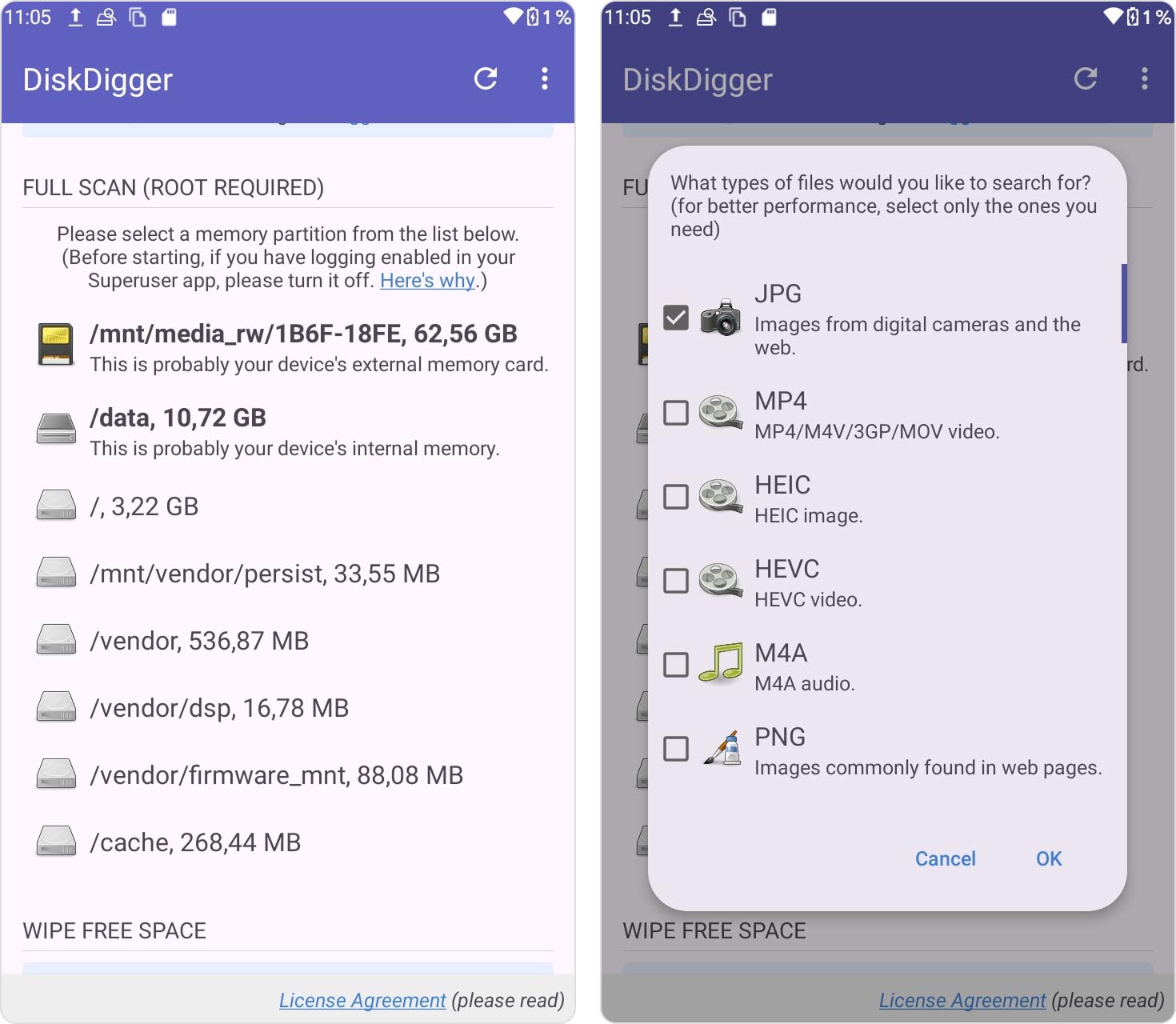 start scan in diskdigger