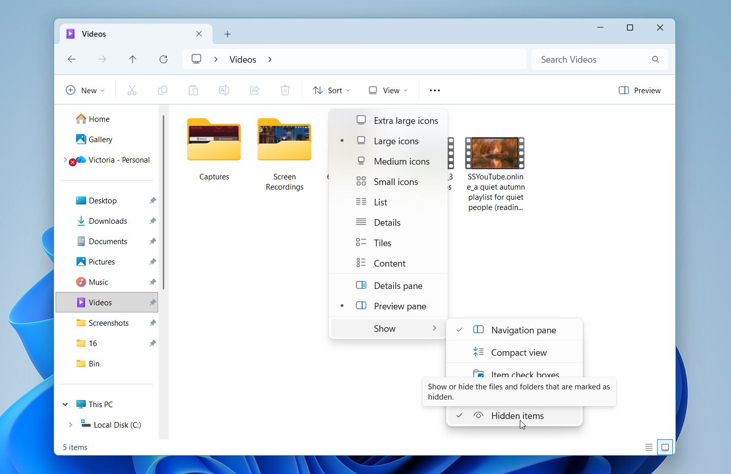 Show hidden files