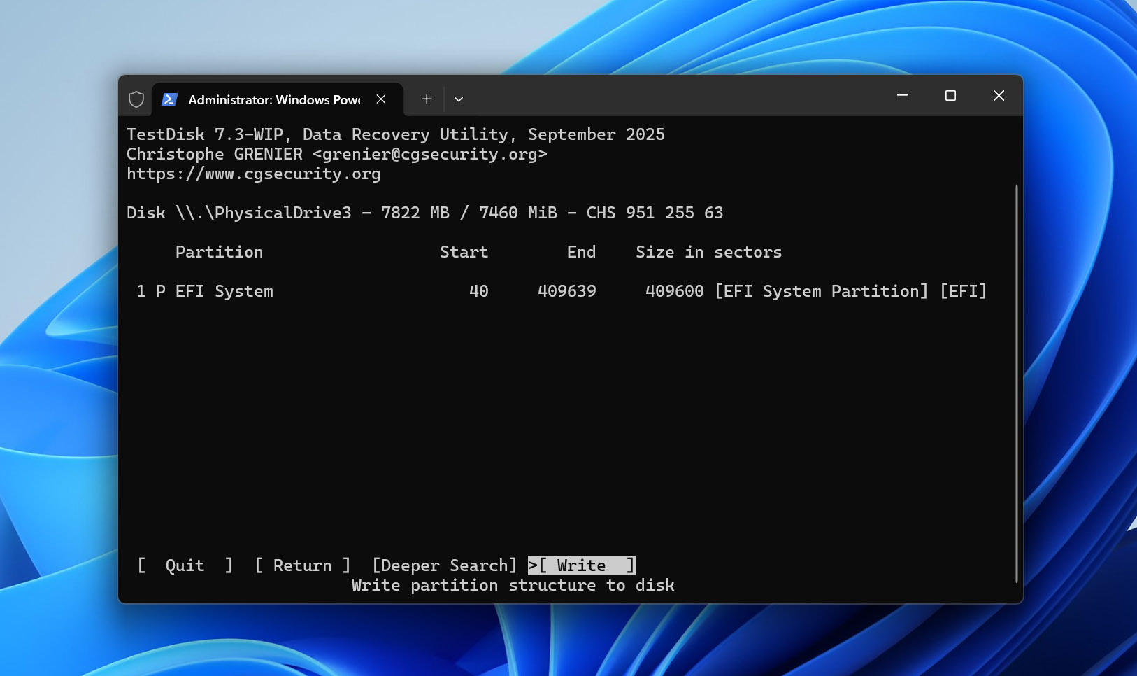 write partition on sd card