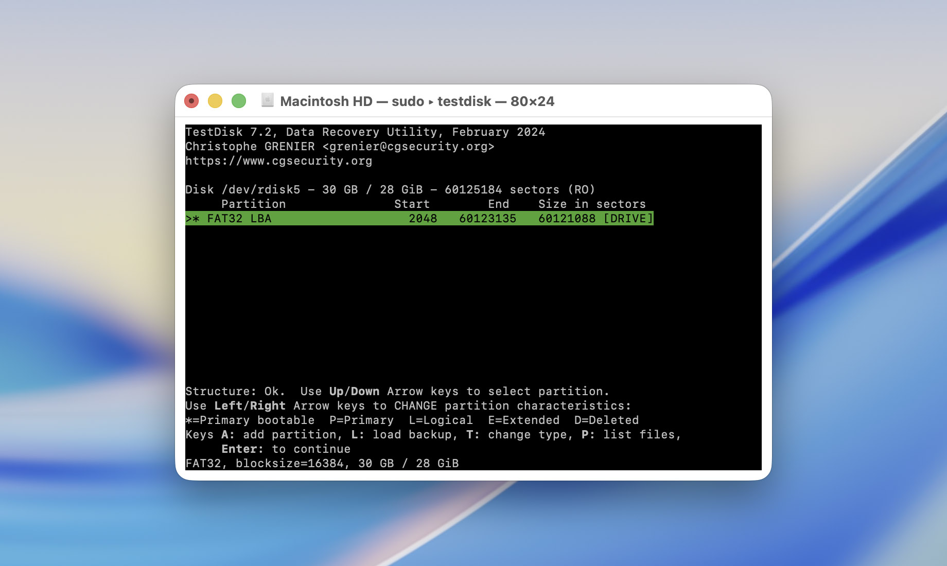 select found partition to recovery