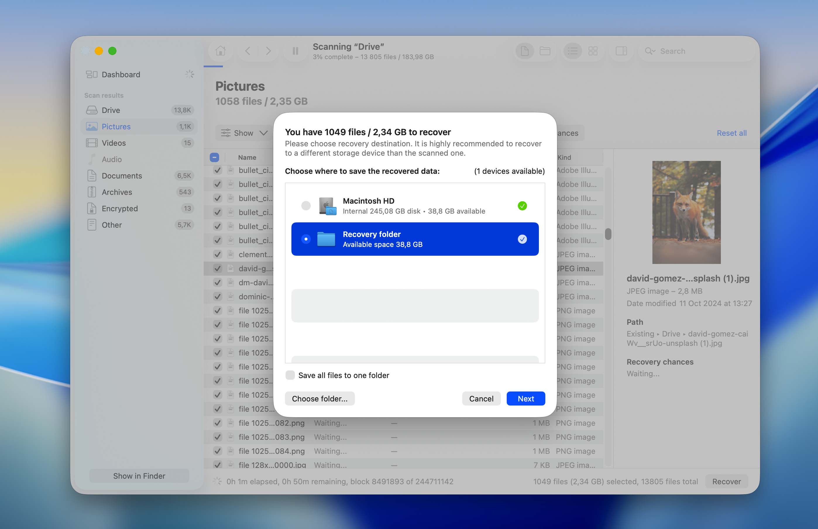 choose recovery folder