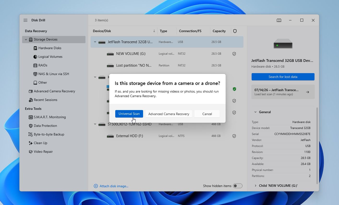 ZDisk Drill select recovery mode