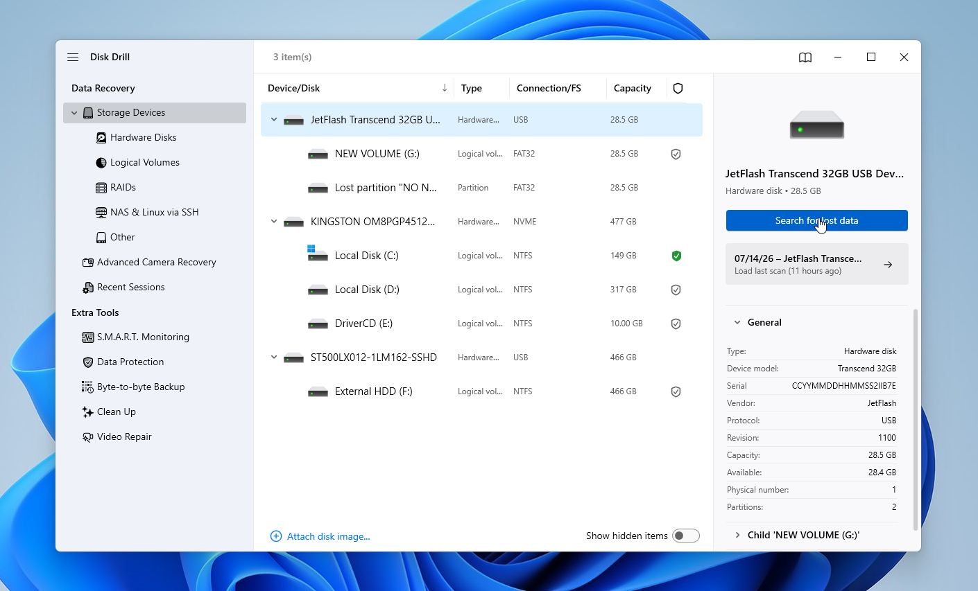 Disk Drill start scan