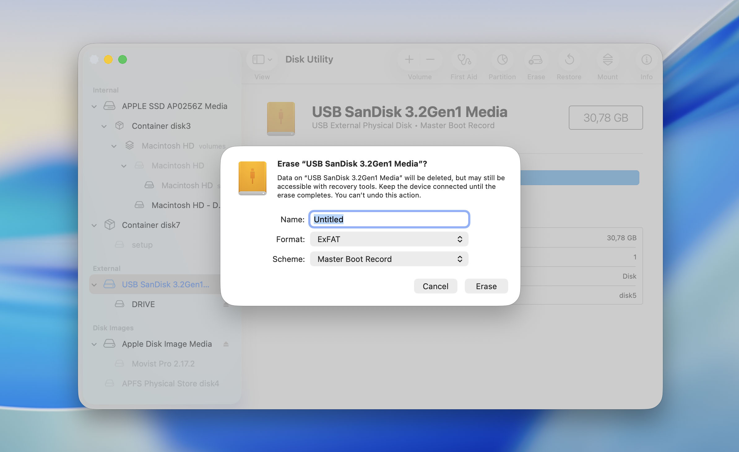 erase usb drive in disk utility