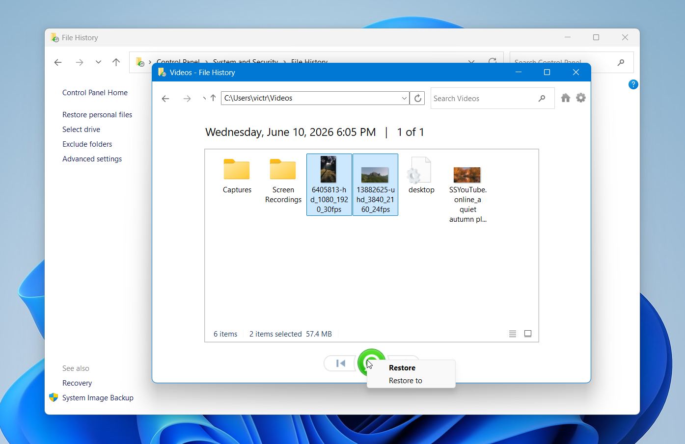 File History recover files