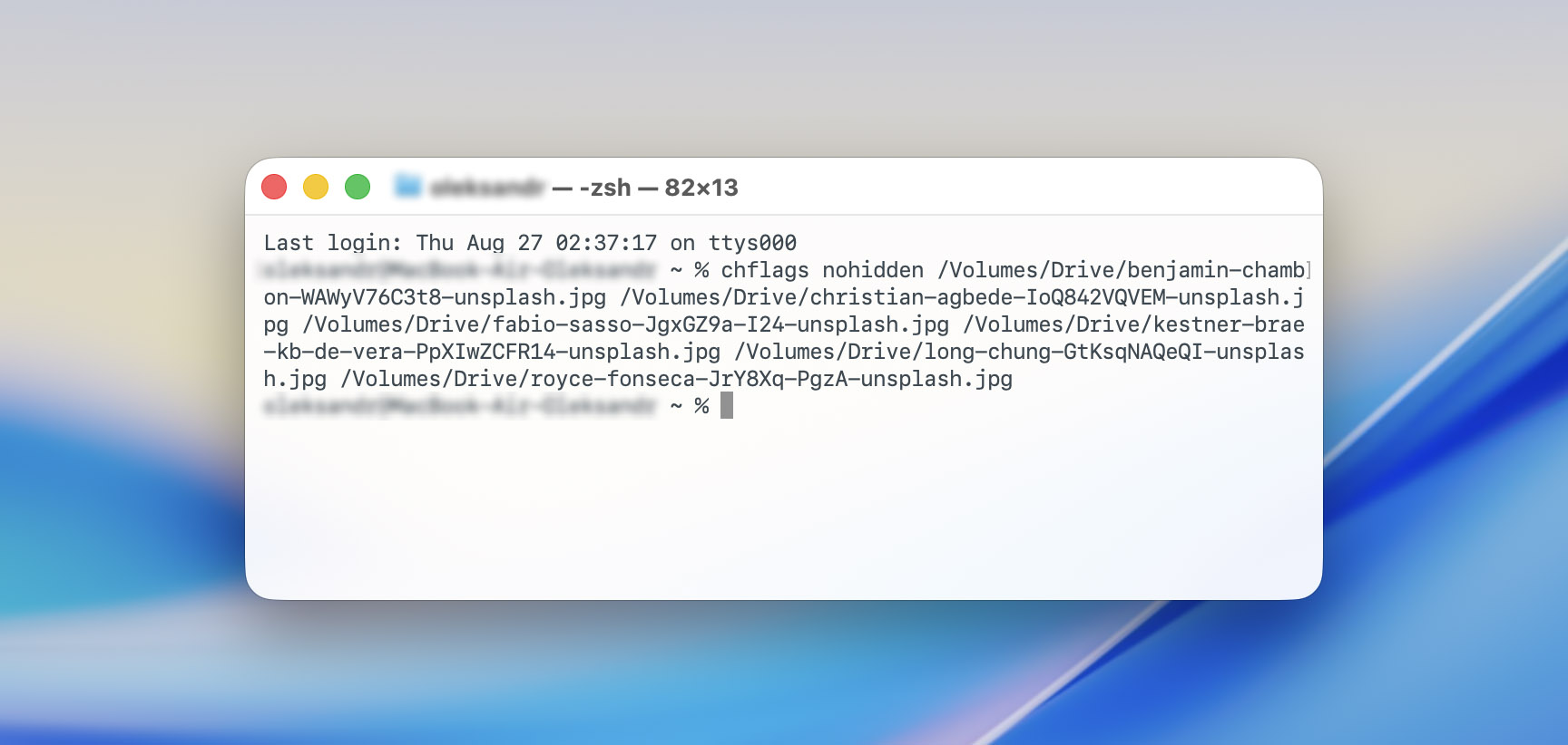 unhide files with terminal
