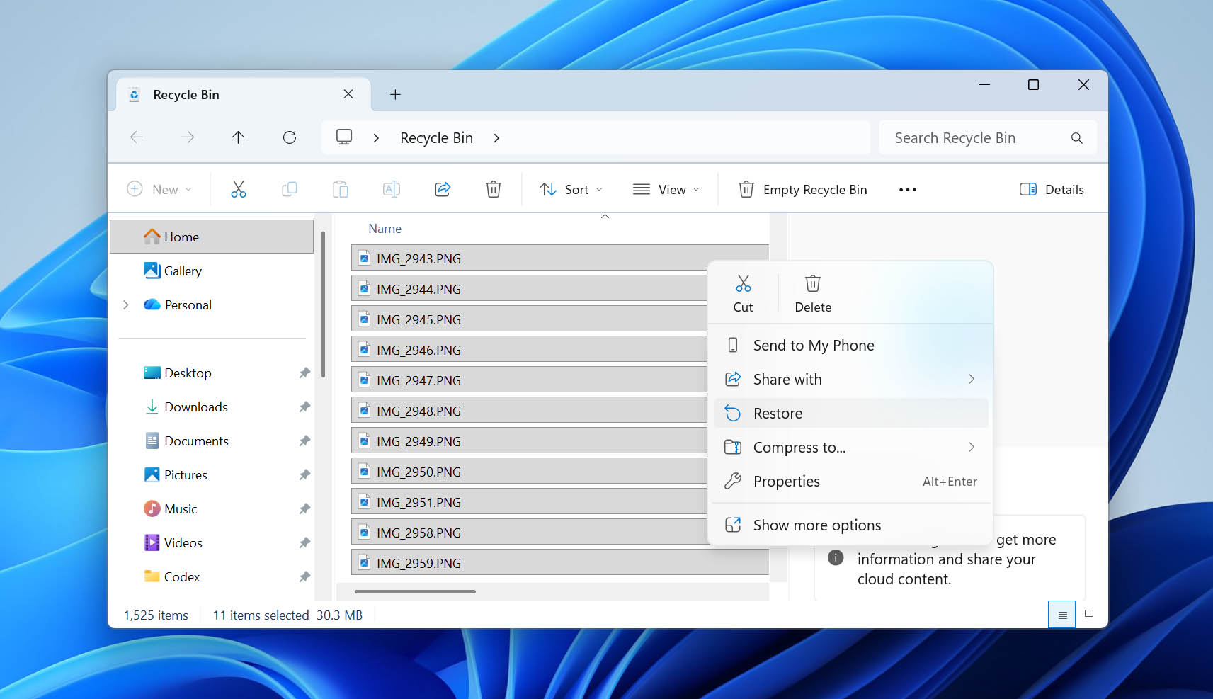 restore files from recycle bin