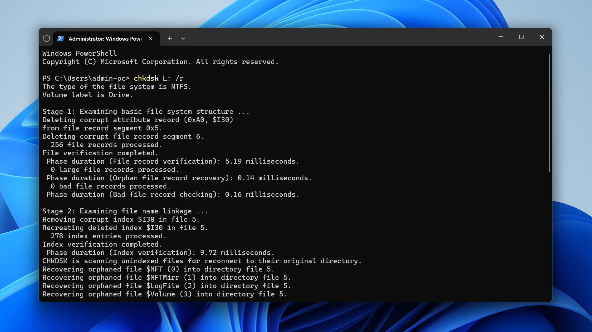 run chkdsk on drive