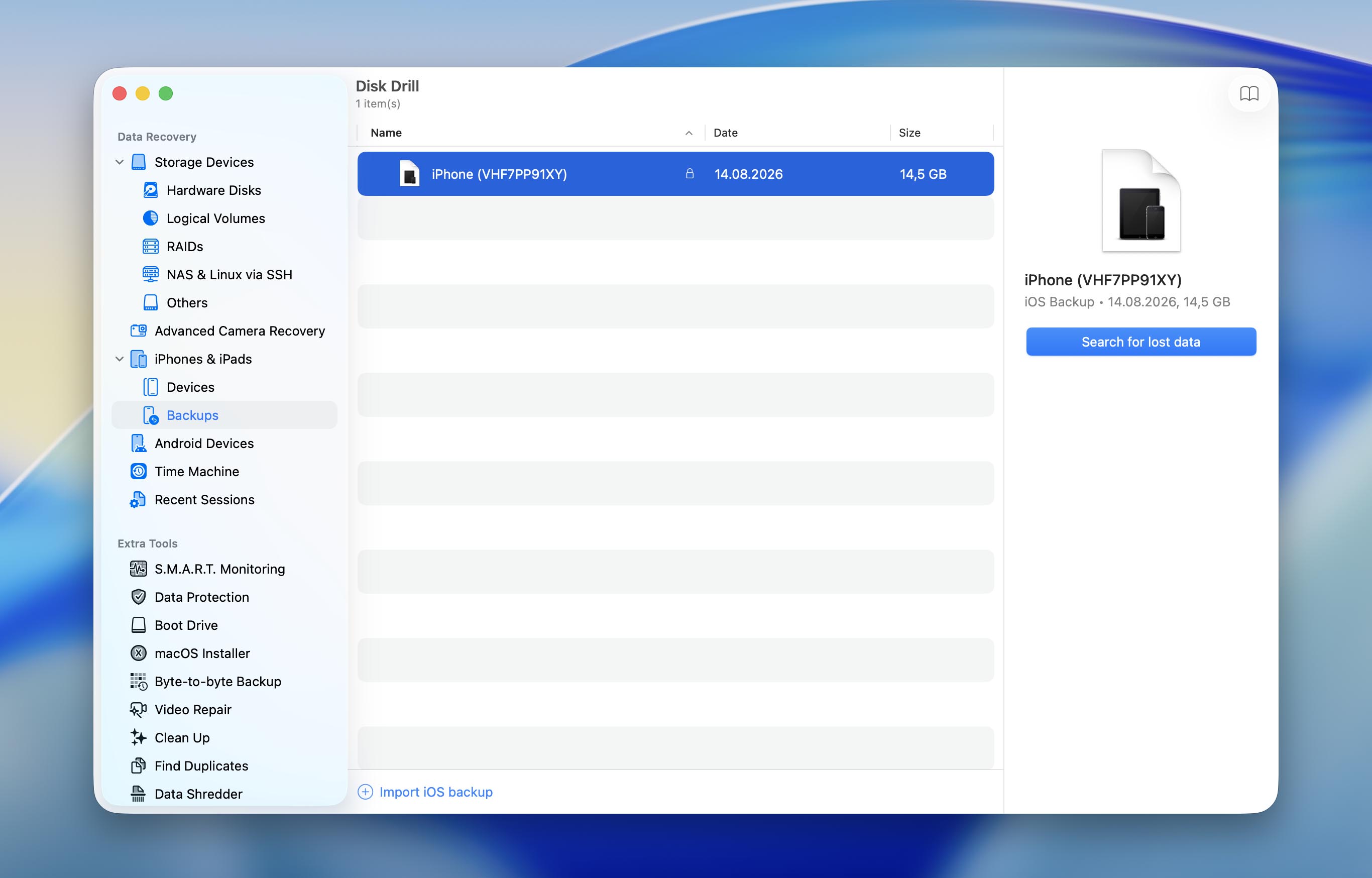 start scan iphone backup in disk drill