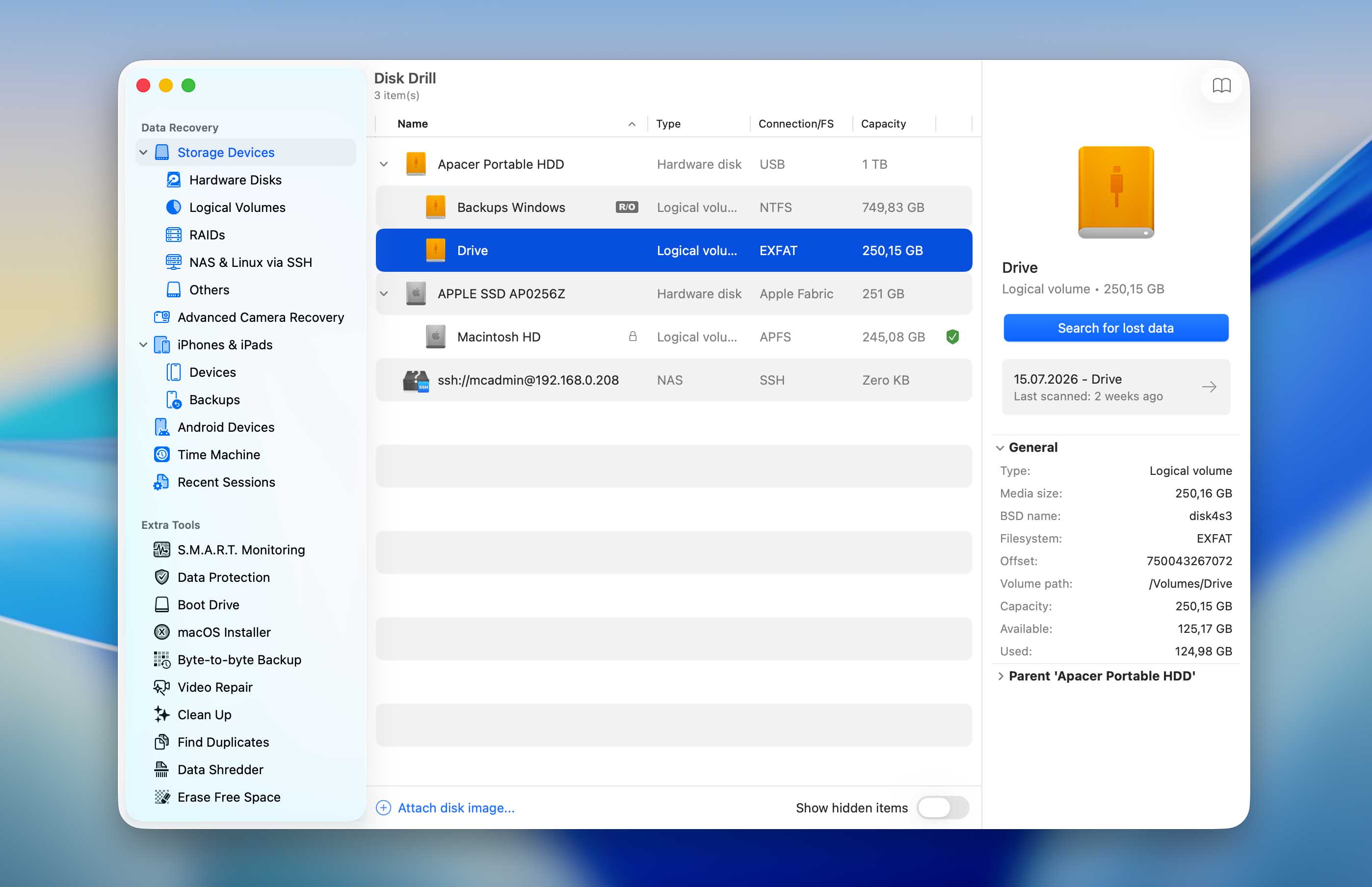 select external drive in disk drill